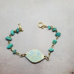 Handmade Green Mottled Marquee Charm and Green Aventurine Bracelet